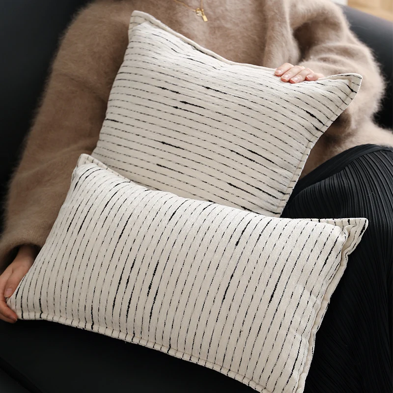 Decorative cotton-linen cushion cover with fine stripe texture Stornfield