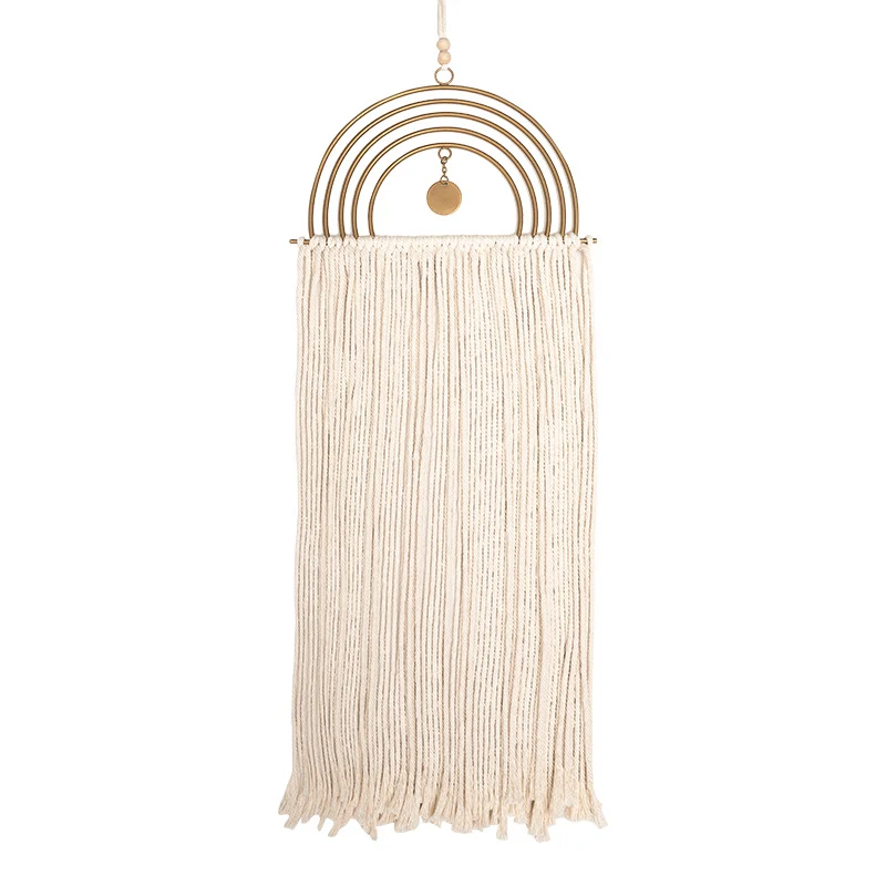 Boho macrame wall hanging with semicircle metal frame and long fringes Stornfield