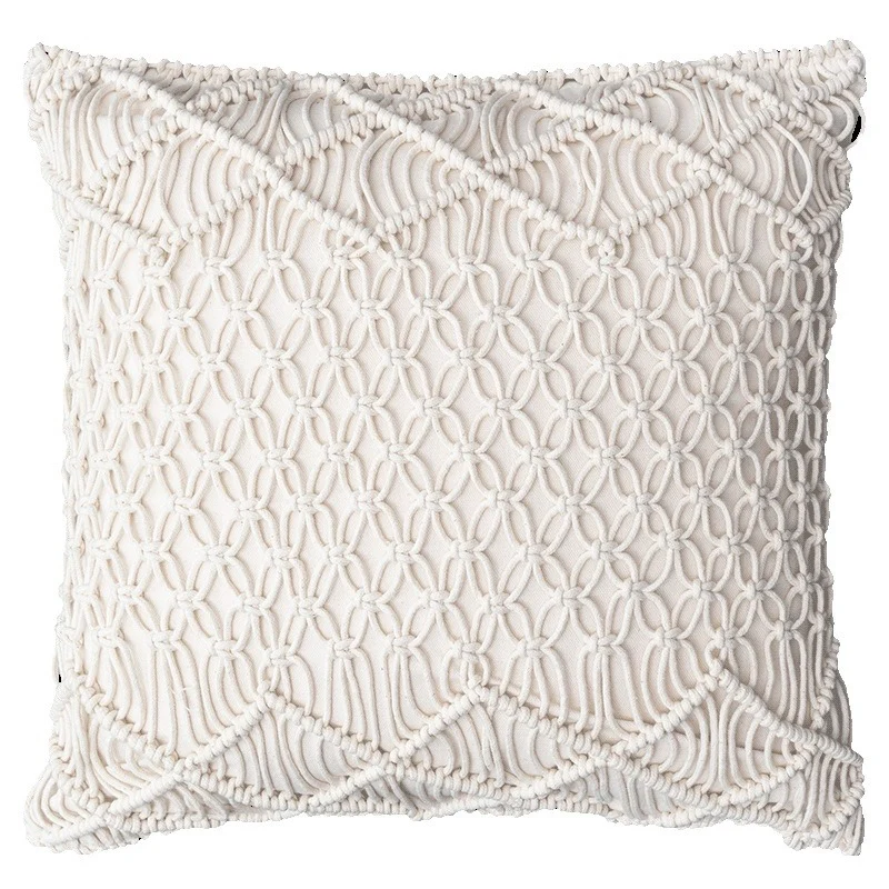 Boho macrame pillow cover with hand-knotted ornament relief and cotton texture Stornfield