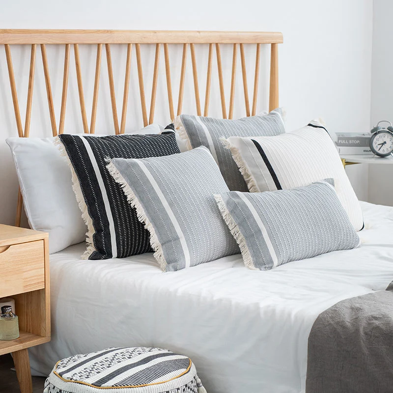 Boho cushion cover with fringes and textured weaving Stornfield