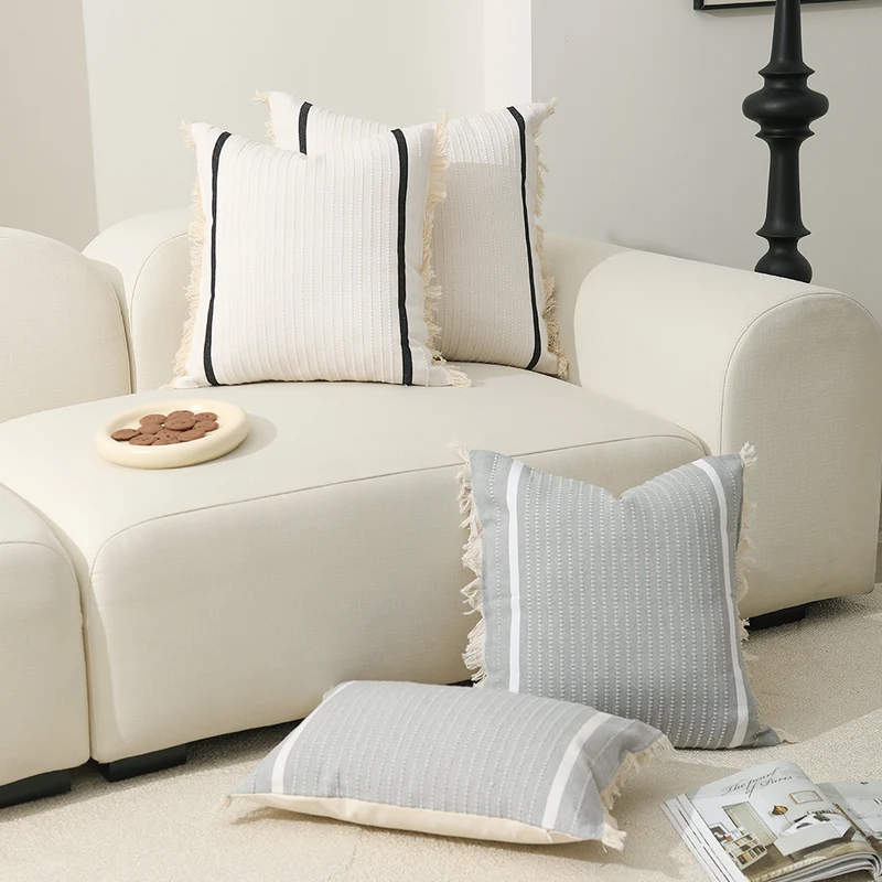 Boho cushion cover with fringes and textured weaving Stornfield