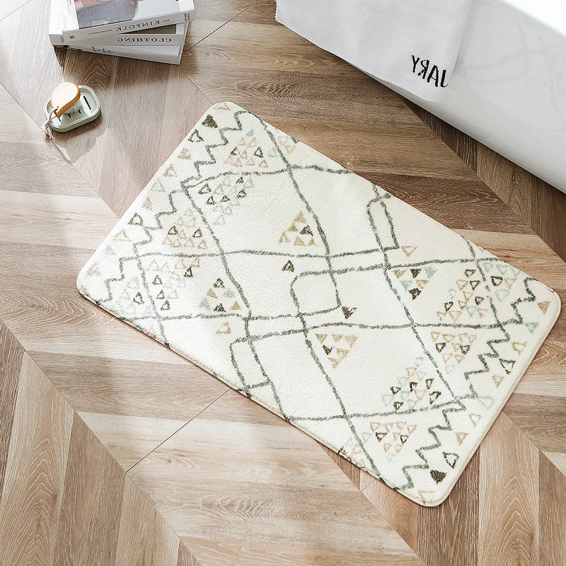 Boho cotton bath mat with fringes and geometric diamond pattern Stornfield