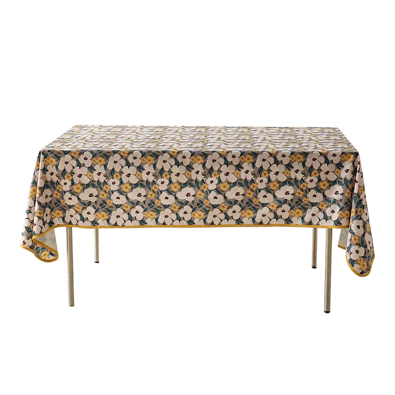 Coated tablecloth in country house style with botanical print and fine hem Stornfield