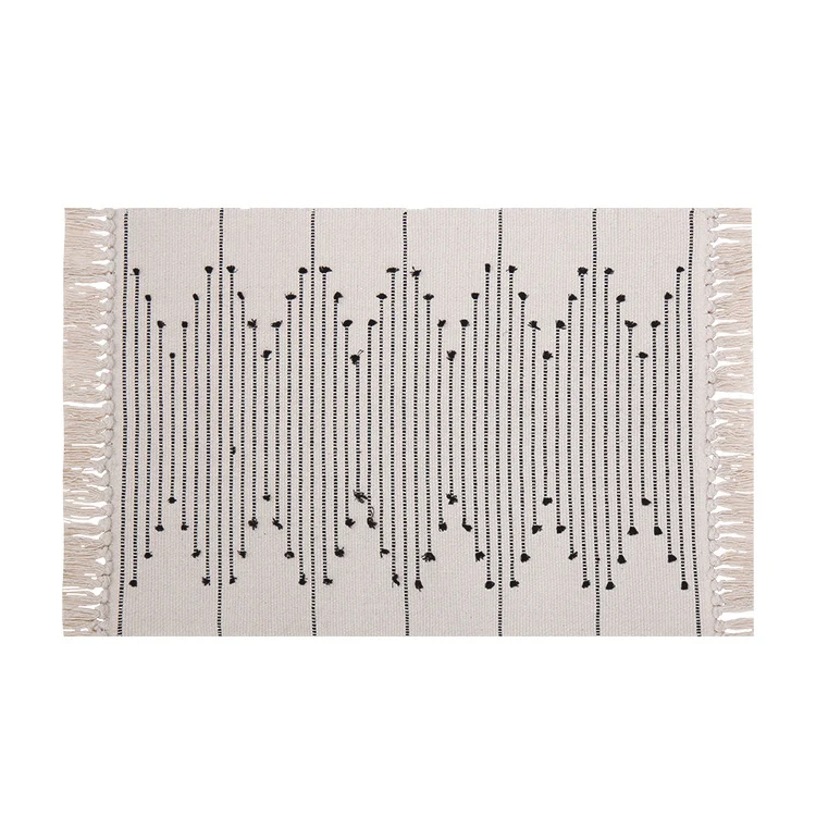 Cotton runner rug with fringes and geometric texture pattern Stornfield