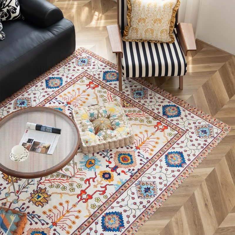 Living room rug in oriental suzani style with fine border Stornfield