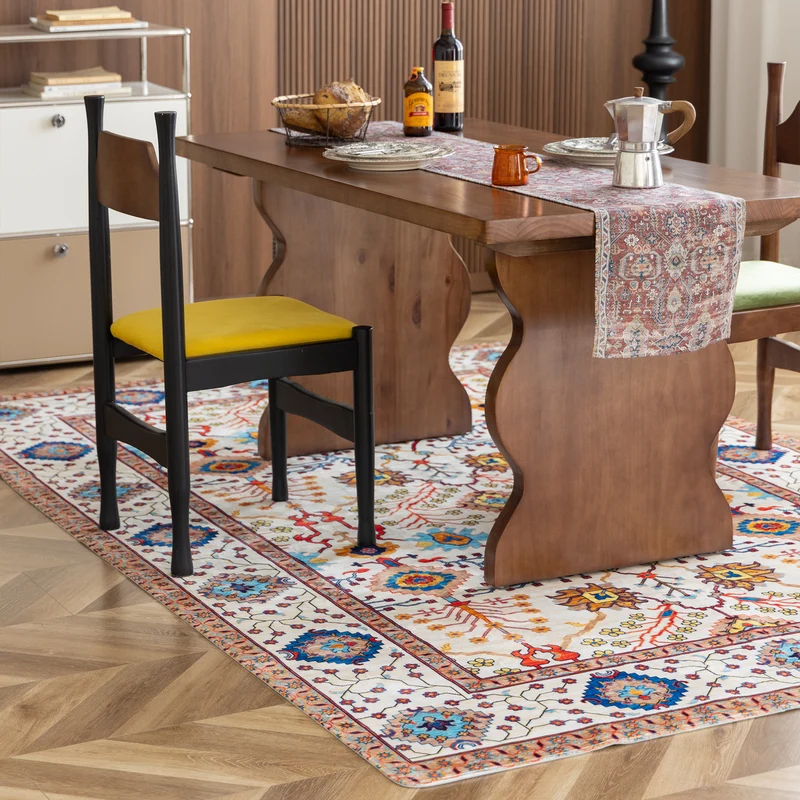 Living room rug in oriental suzani style with fine border Stornfield