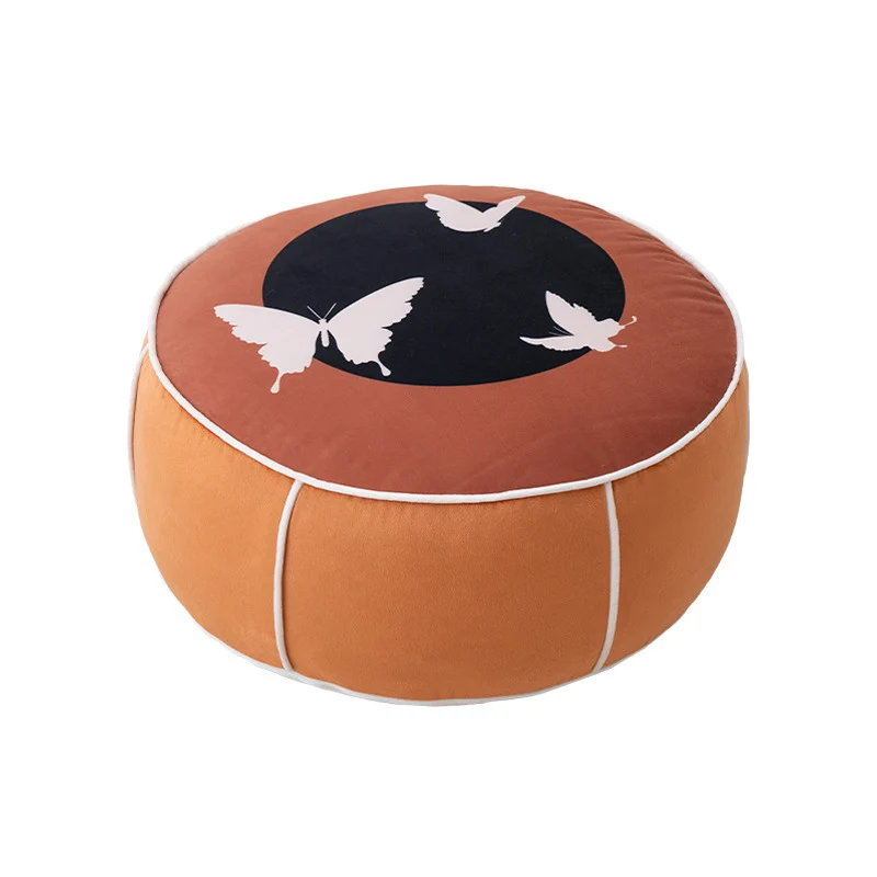round floor sitting pouf with butterfly motif and sturdy canvas cover Stornfield