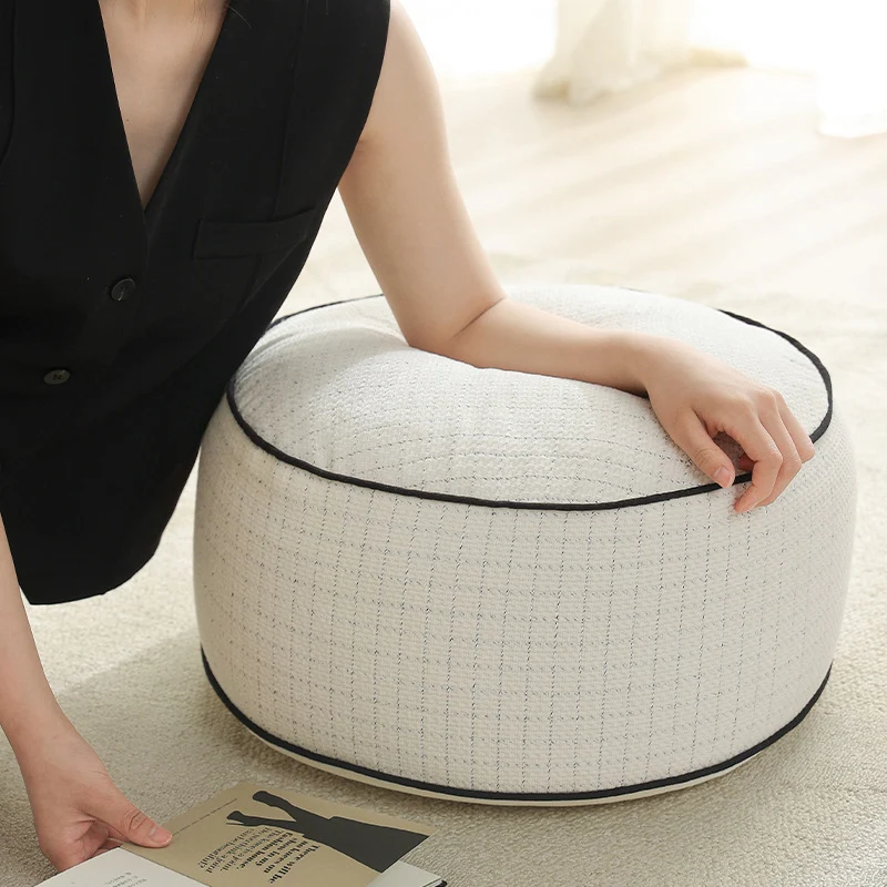 Round floor sitting pouf with EPP foam bead filling and removable zipper Stornfield