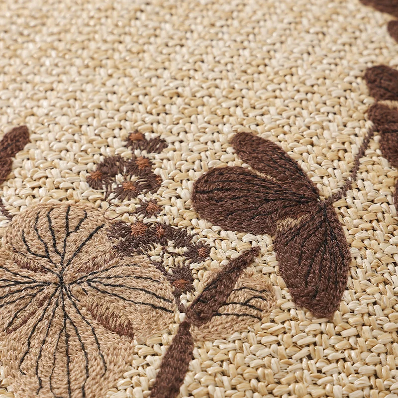 Round floor pouf seating with embroidered floral border Stornfield