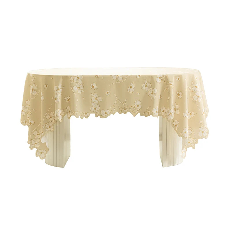 Round wipeable tablecloth with floral cut-out hem Stornfield