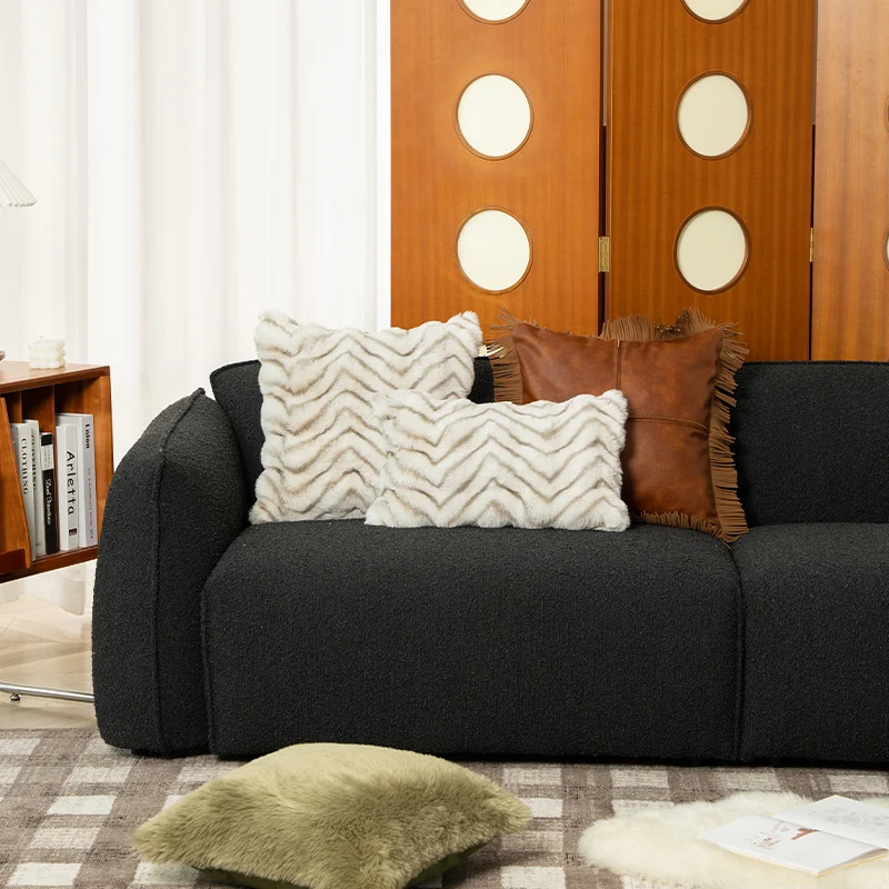 Rectangular faux fur decorative cushion with chevron relief and removable cover Stornfield