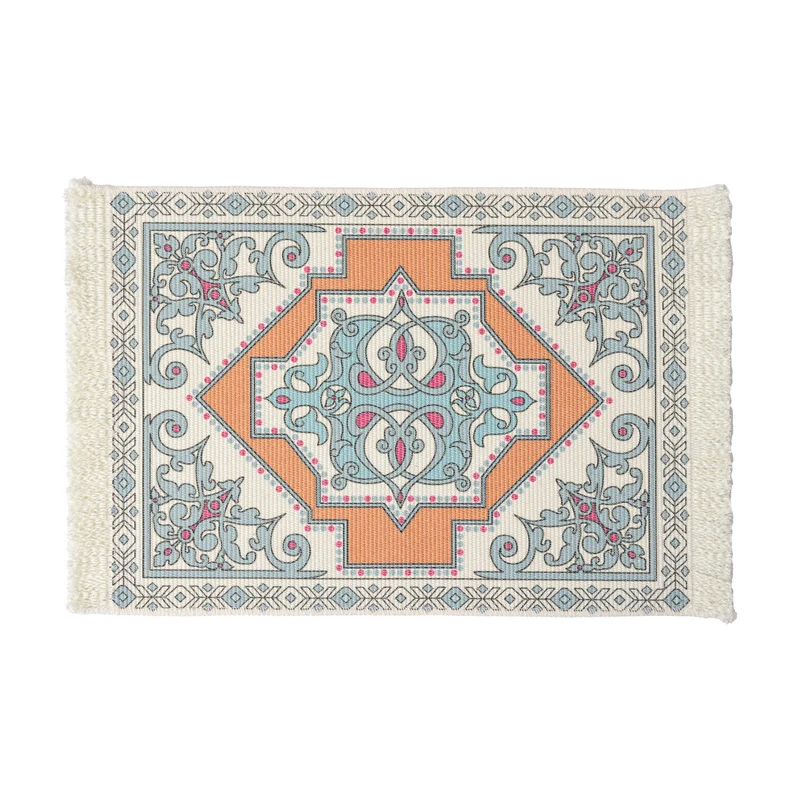 Rectangular short-pile rug in oriental medallion design with fringes Stornfield