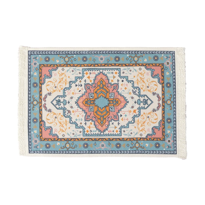 Rectangular short-pile rug in oriental medallion design with fringes Stornfield