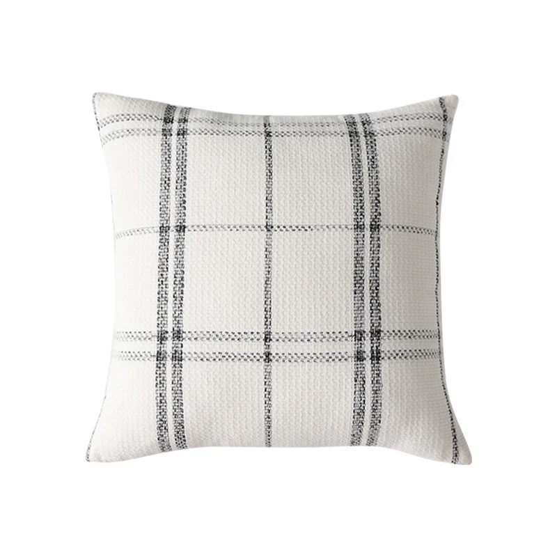 Rectangular woven cushion cover with checkered texture pattern and concealed zipper Stornfield