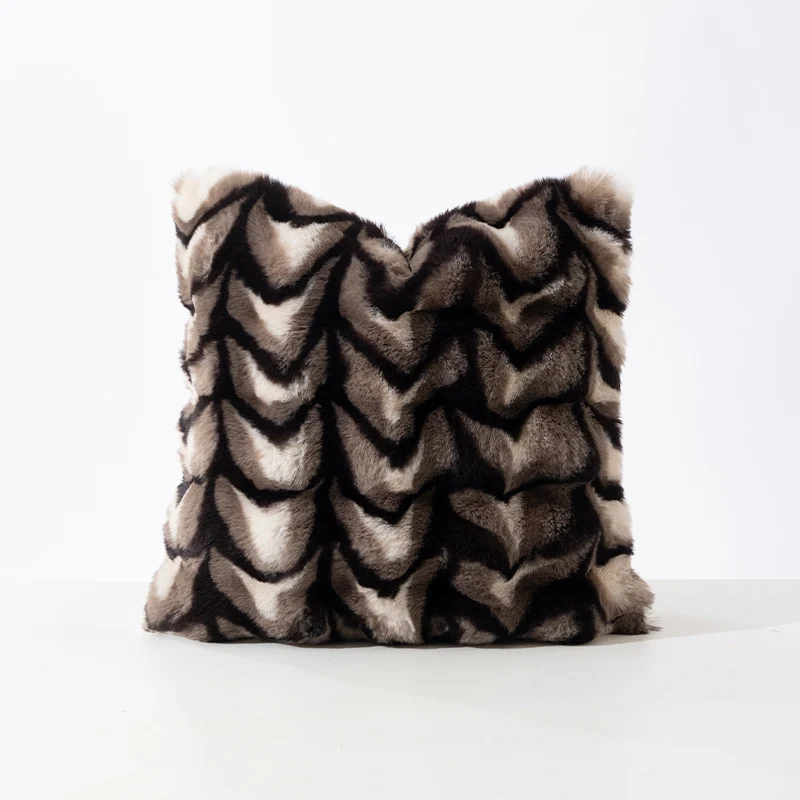 Rectangular decorative faux fur pillow cover with chevron relief texture Stornfield