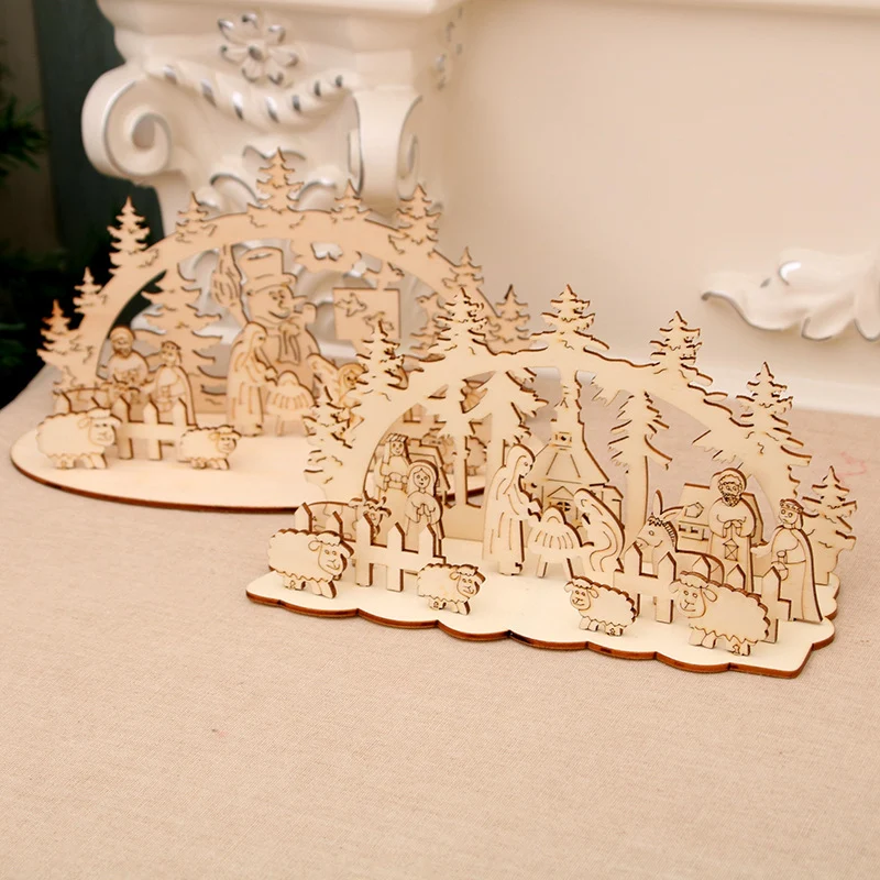 Decorative Wooden Christmas Scene Ornaments Stornfield
