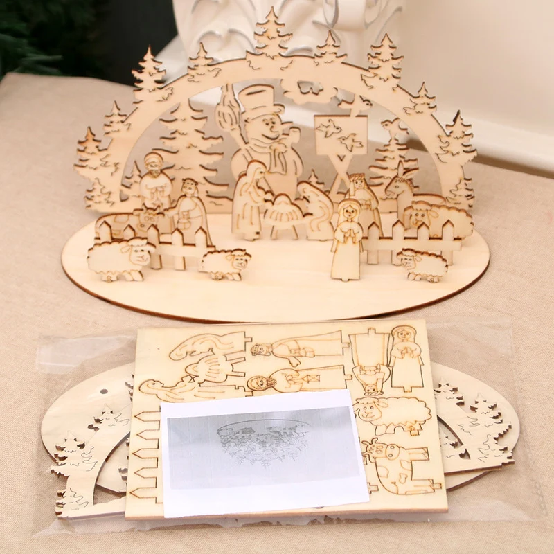 Decorative Wooden Christmas Scene Ornaments Stornfield