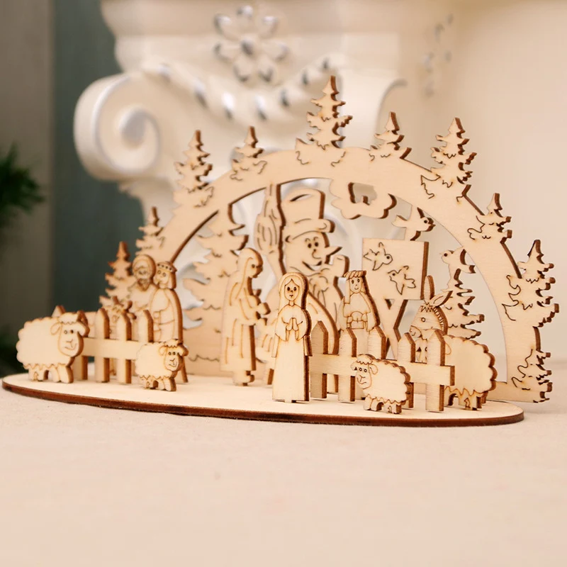 Decorative Wooden Christmas Scene Ornaments Stornfield