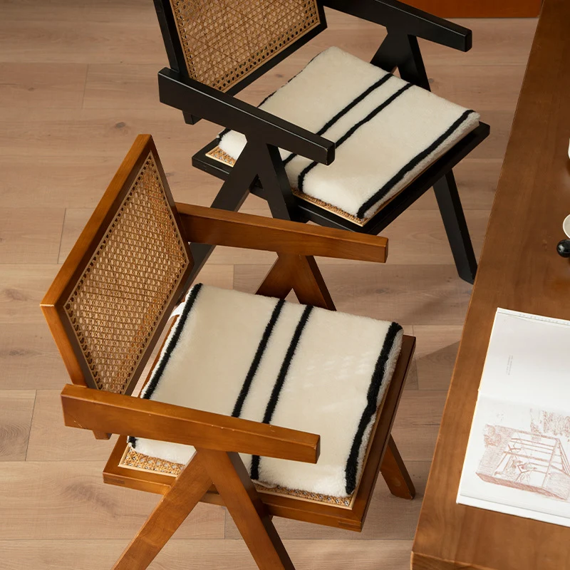 Reversible seat cushion made of teddy plush with non-slip bottom and contrast stripes Stornfield
