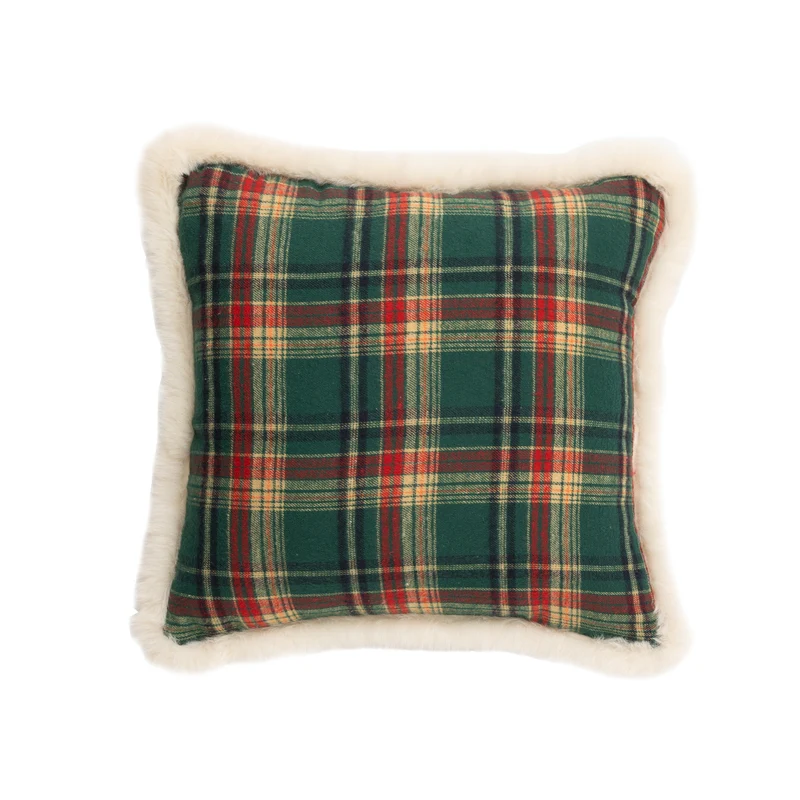 Christmas tree-shaped decorative pillow made of checked flannel with embroidered appliqués Stornfield