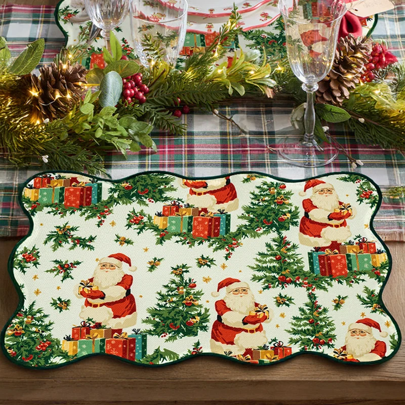 Christmas wipeable placemat with wavy hem and nostalgic Santa motif Stornfield