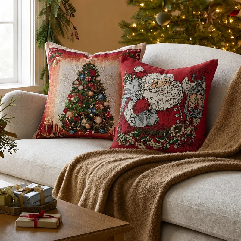 Christmas tapestry cushion cover with Santa motif and tapestry-like weave structure Stornfield