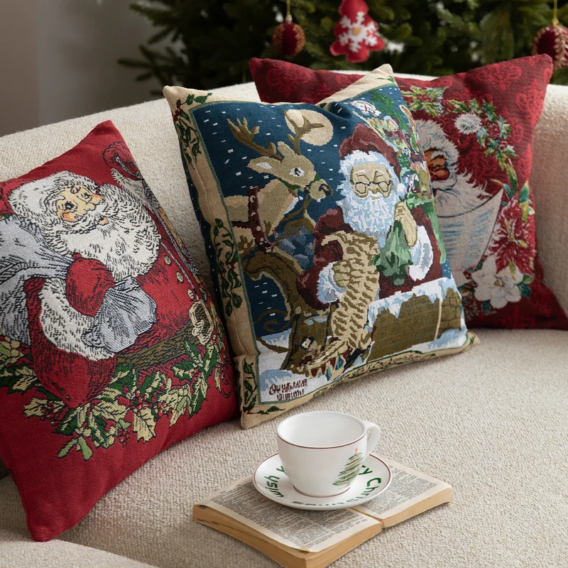 Christmas tapestry cushion cover with Santa motif and tapestry-like weave structure Stornfield