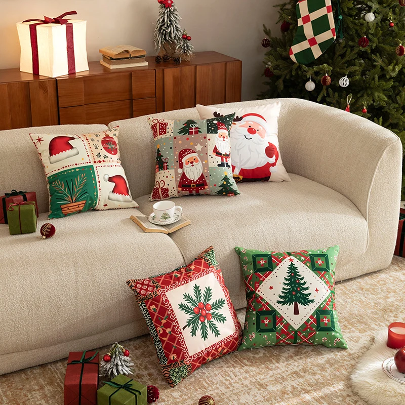 Christmas square decorative pillow cover with patchwork design and concealed zipper Stornfield