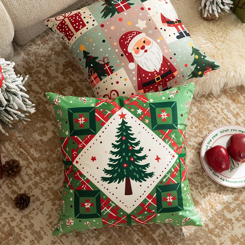 Christmas square decorative pillow cover with patchwork design and concealed zipper Stornfield