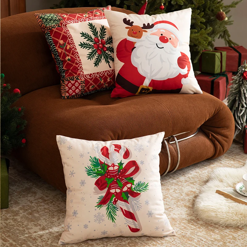 Christmas square decorative pillow cover with patchwork design and concealed zipper Stornfield