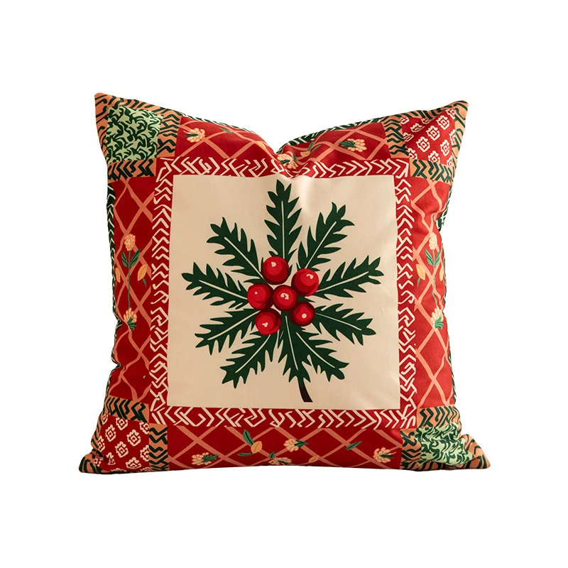 Christmas square decorative pillow cover with patchwork design and concealed zipper Stornfield