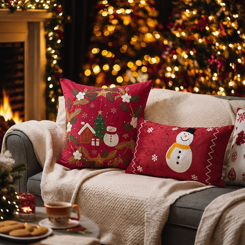 Christmas embroidered decorative cushion cover with bead application Stornfield