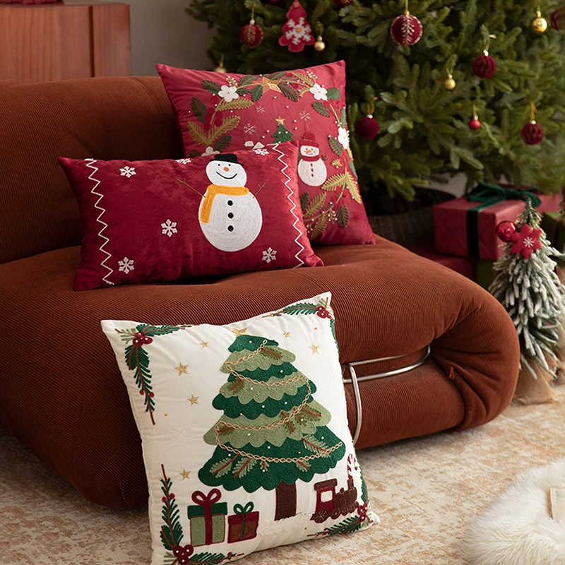 Christmas embroidered decorative cushion cover with bead application Stornfield