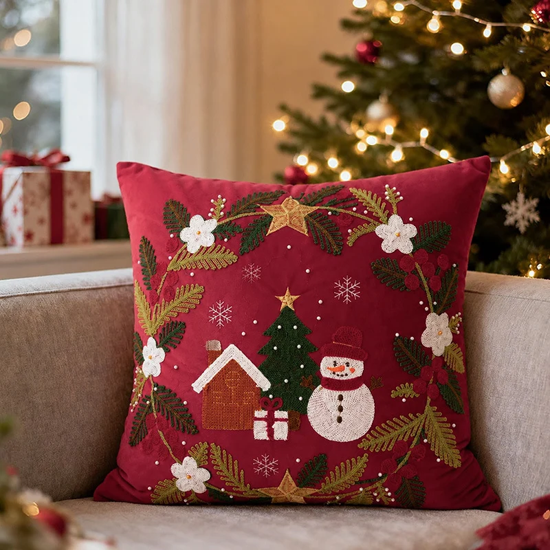 Christmas embroidered decorative cushion cover with bead application Stornfield