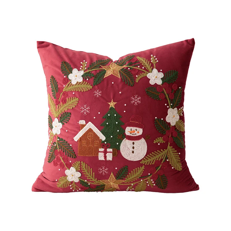 Christmas embroidered decorative cushion cover with bead application Stornfield