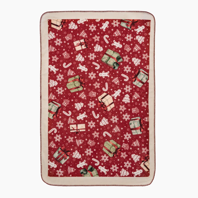 Soft Christmas fleece blanket with gift and gingerbread motif Stornfield