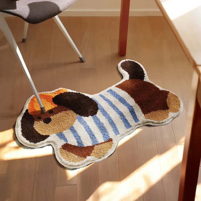 Playful tufted dog rug made of chenille with non-slip underside Stornfield
