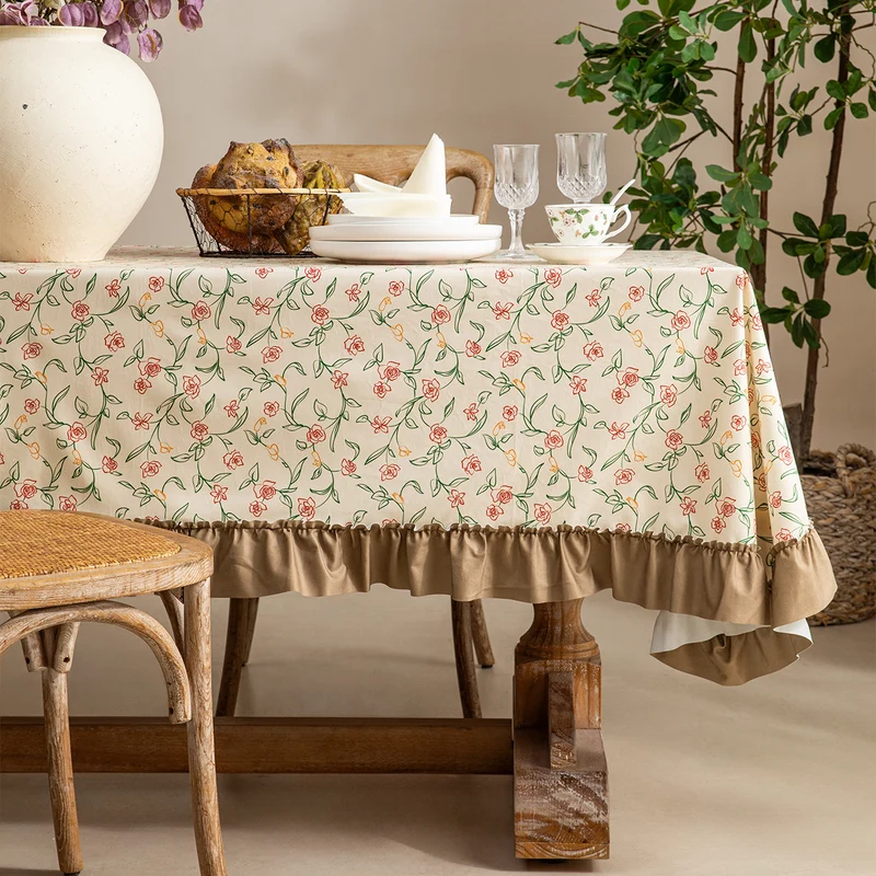 Tablecloth with floral vintage print look and gathered frill Stornfield