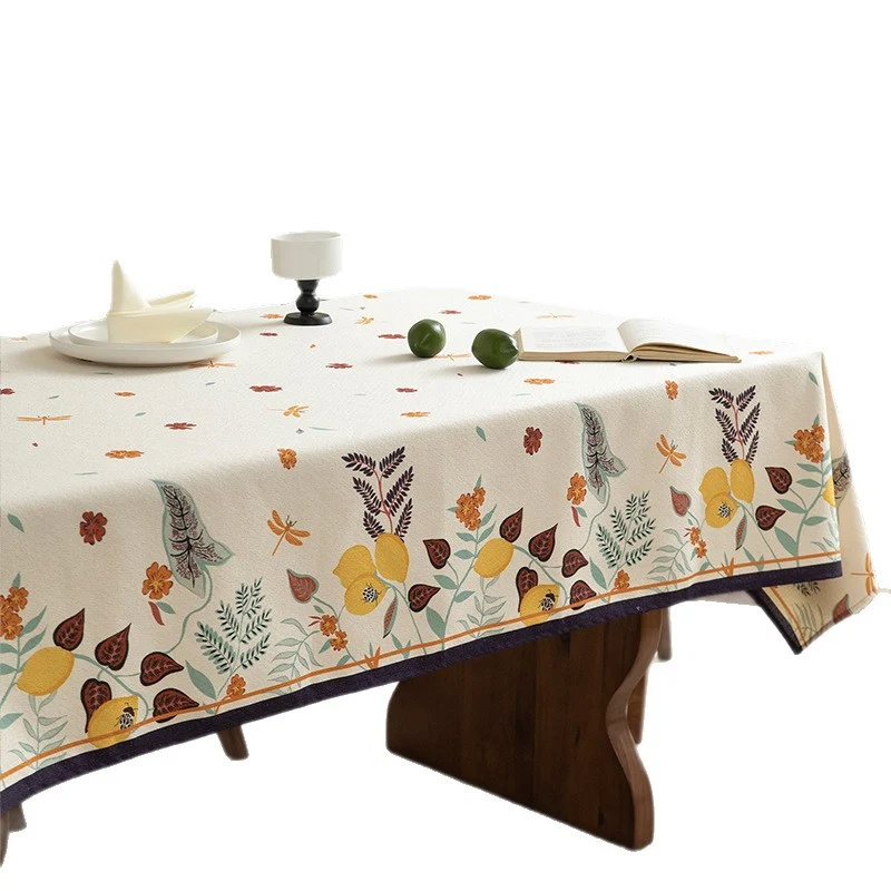 Tablecloth made of cotton blend with floral border illustration and reinforced hem Stornfield