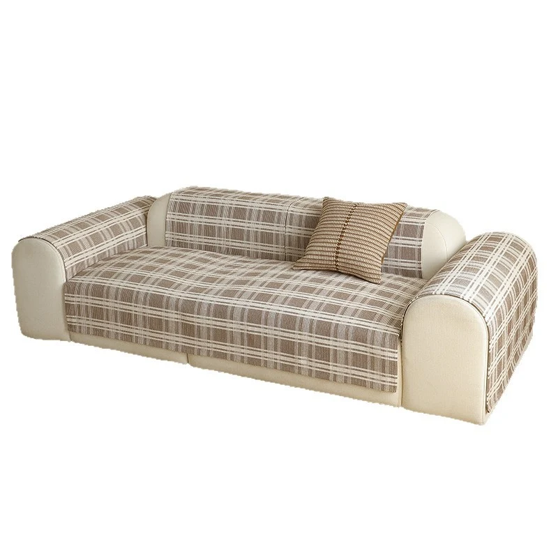 Stretch Sofa Cover with Checked Jacquard Pattern and Removable Armrest Covers Stornfield