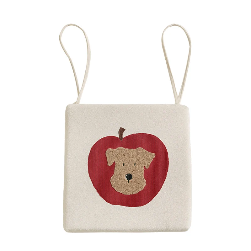 Fabric hanging pillow with apple and dog appliqué and hanging loops Stornfield