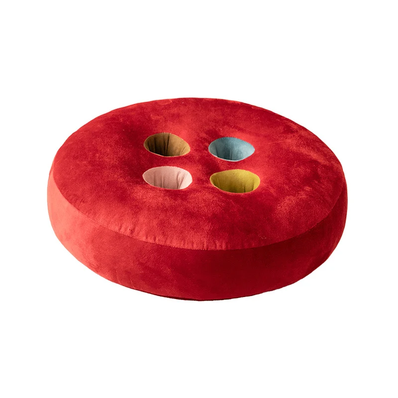 Round floor cushion pouf in button design with four recessed compartments and soft velvet cover Stornfield