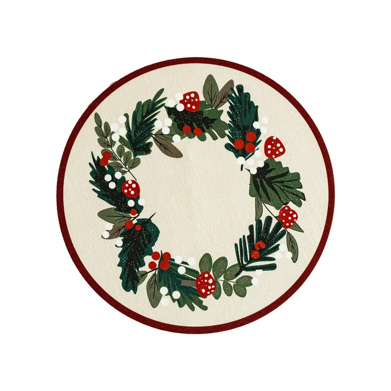 Round wipeable placemat with Christmas pine cone and holly wreath motif Stornfield