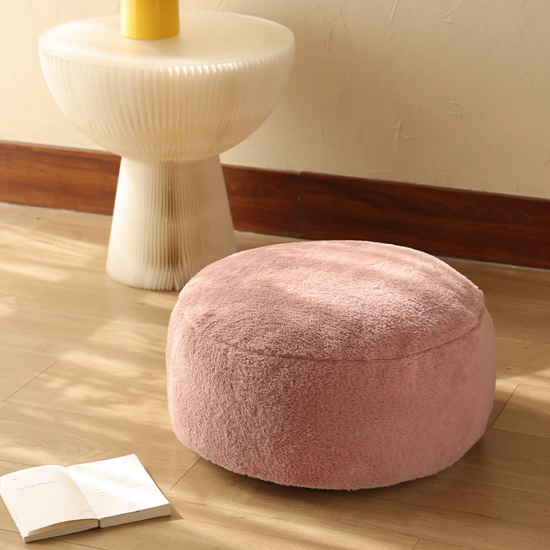 Round filled seat pouf made of cuddly teddy plush with a shape-stable core Stornfield