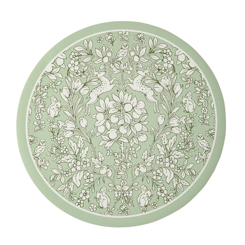 Round decorative rug with floral animal illustration and fine jacquard structure Stornfield
