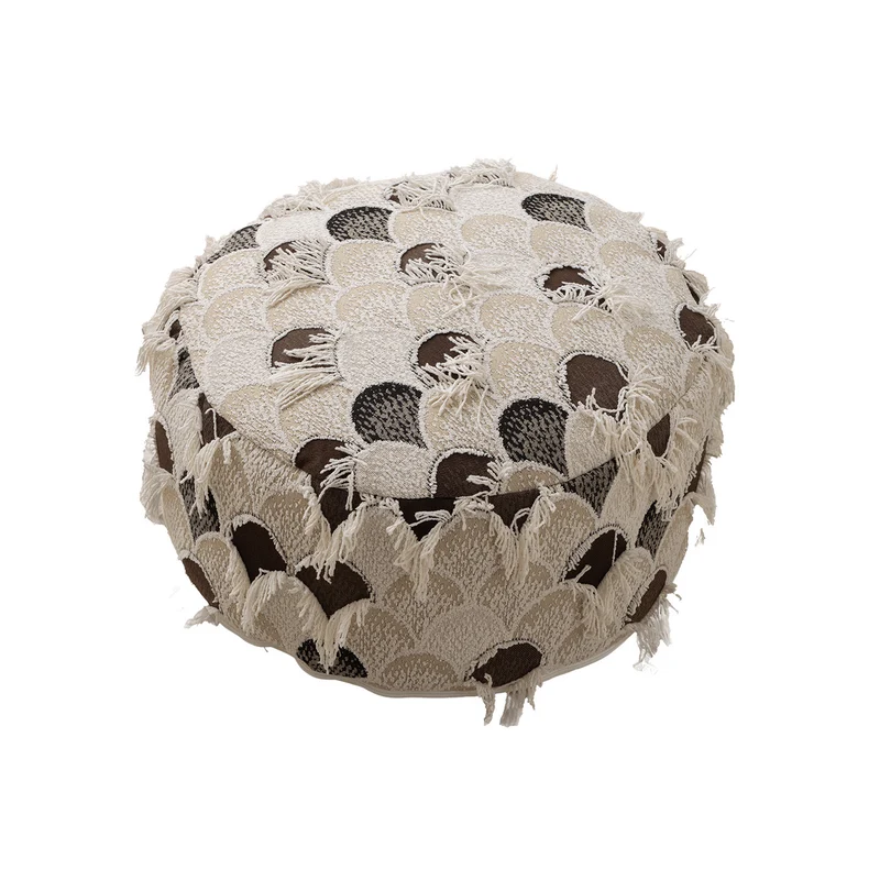 Round Boho Seat Pouf with Hand-Tufted Structure and Decorative Fringes Stornfield