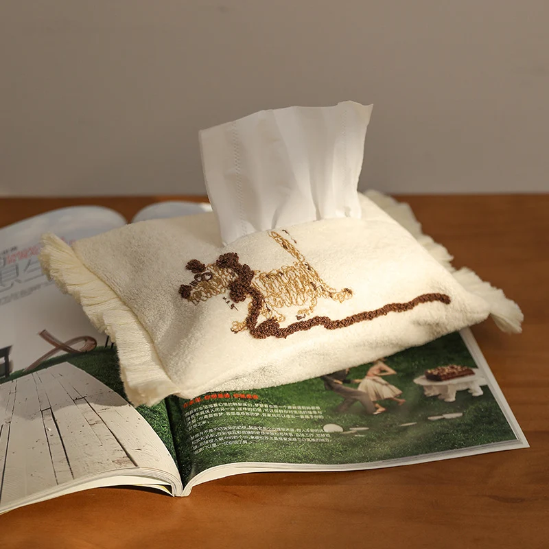 Romantic fabric tissue box cover with ruffles and floral print Stornfield
