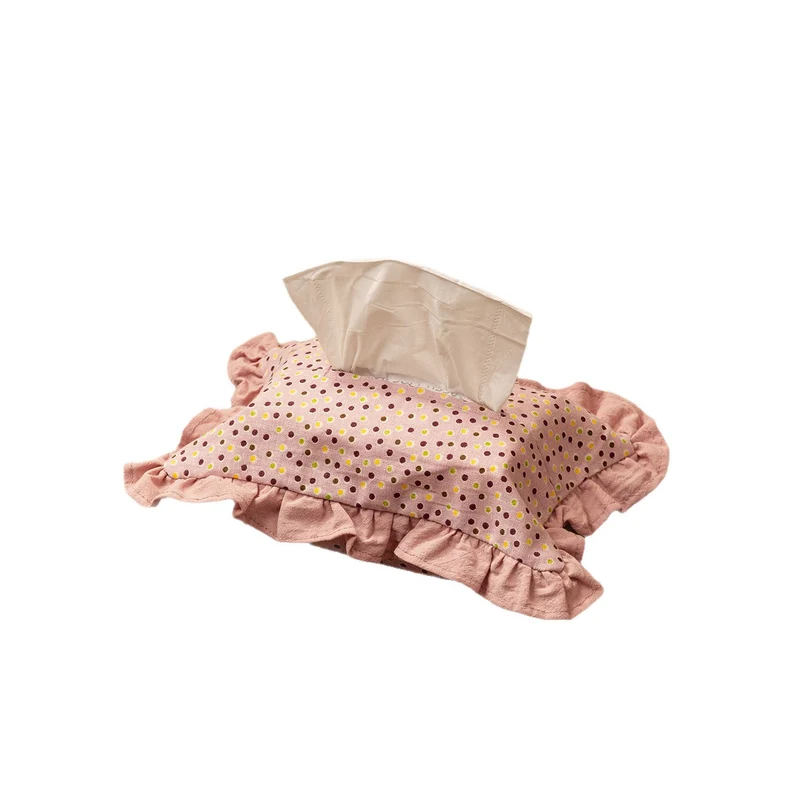Romantic fabric tissue box cover with ruffles and floral print Stornfield