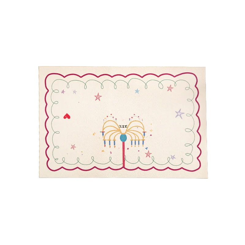 Rectangular table set made of cotton blend with hand-drawn carnival motif and wavy decorative border Stornfield