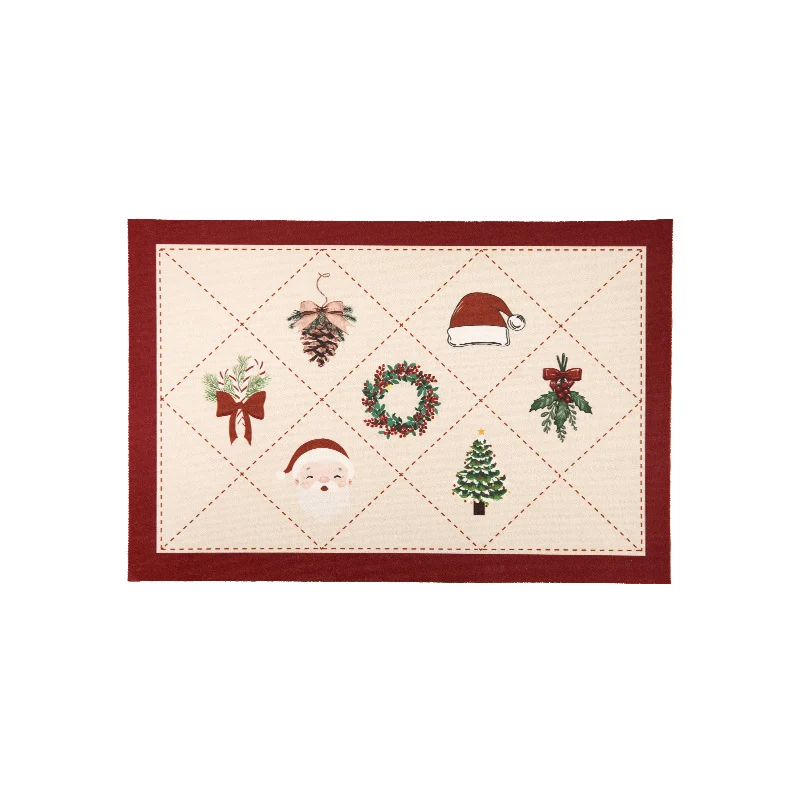 Rectangular table set made of cotton blend with hand-drawn carnival motif and wavy decorative border Stornfield